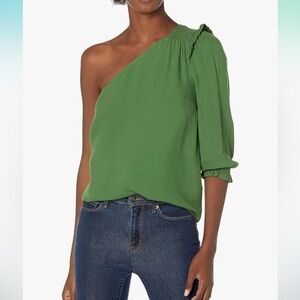 Goodthreads Women's One Shoulder Fluid Twill Woven Top Size S, Small, Green.